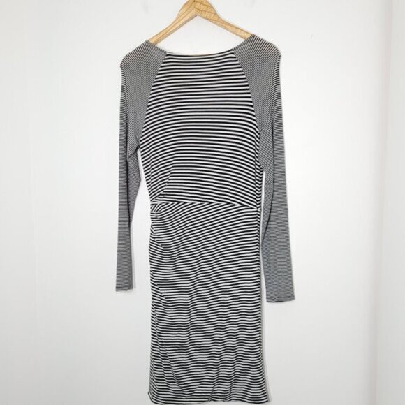 Banana Republic Women's Black White Striped Long Sleeve Knee Length Dress Sz S - Picture 4 of 11